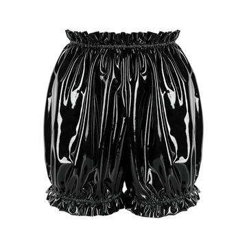 Women's Wet Look PU Leather Ruffled Lingerie / Elastic Waistband Female Sexy Underwear Panties - EVE's SECRETS